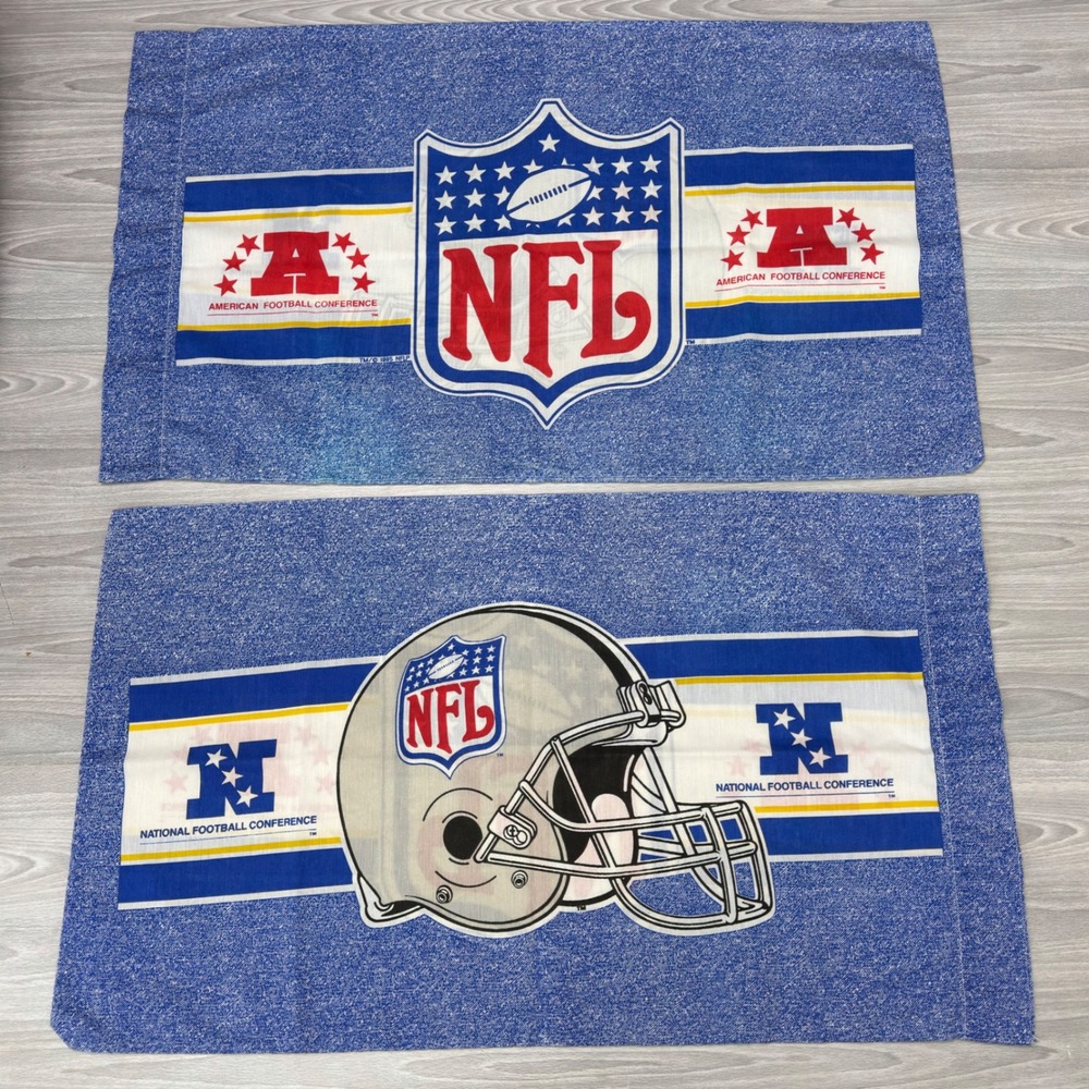 Vintage NFL Pillowcases AFC NFC Blue Standard Pair Helmet Bibb Made In USA 1995